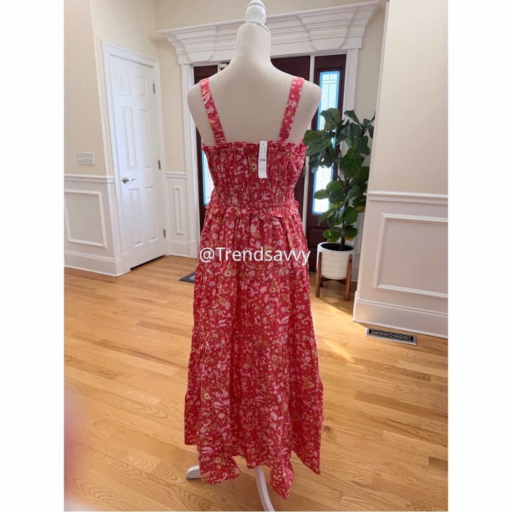 J.Crew Sunny Blooms Pink Floral Smocked Cotton Midi Dress Pockets Ruffle M - Picture 9 of 10